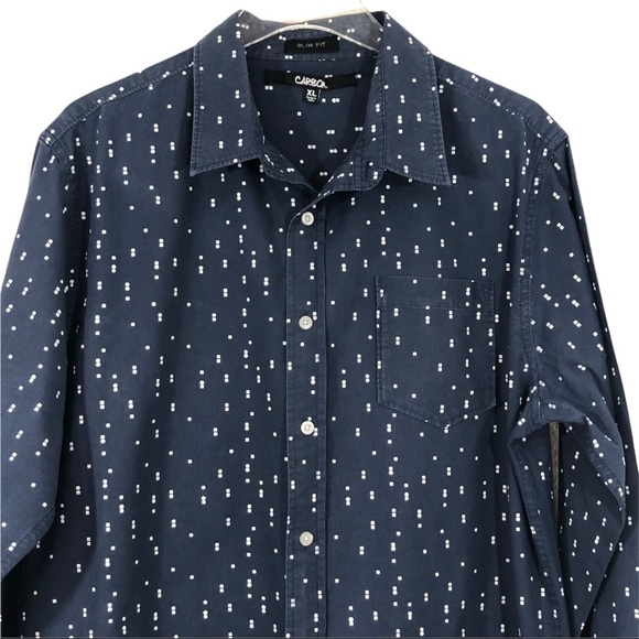 CARBON -HANDSOME BUTTON DOWN SHIRT.  NAVY BLUE & SMALL WHITE SQUARES DESIGN - B9 - Picture 1 of 9